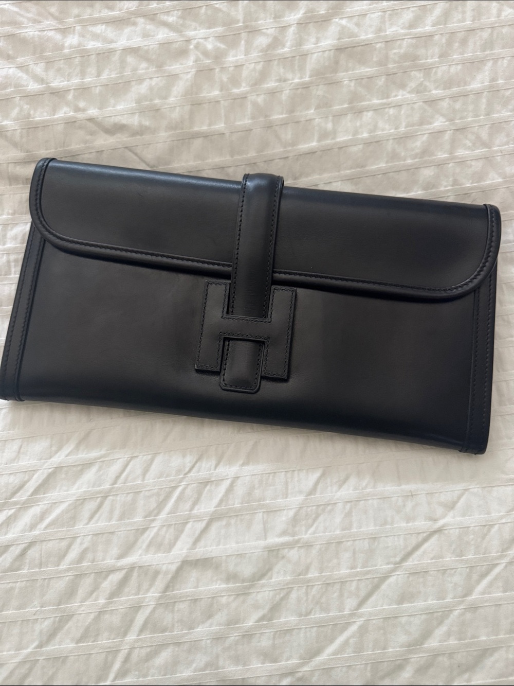 Hermes Black Leather H-Closure Wristlet Clutch